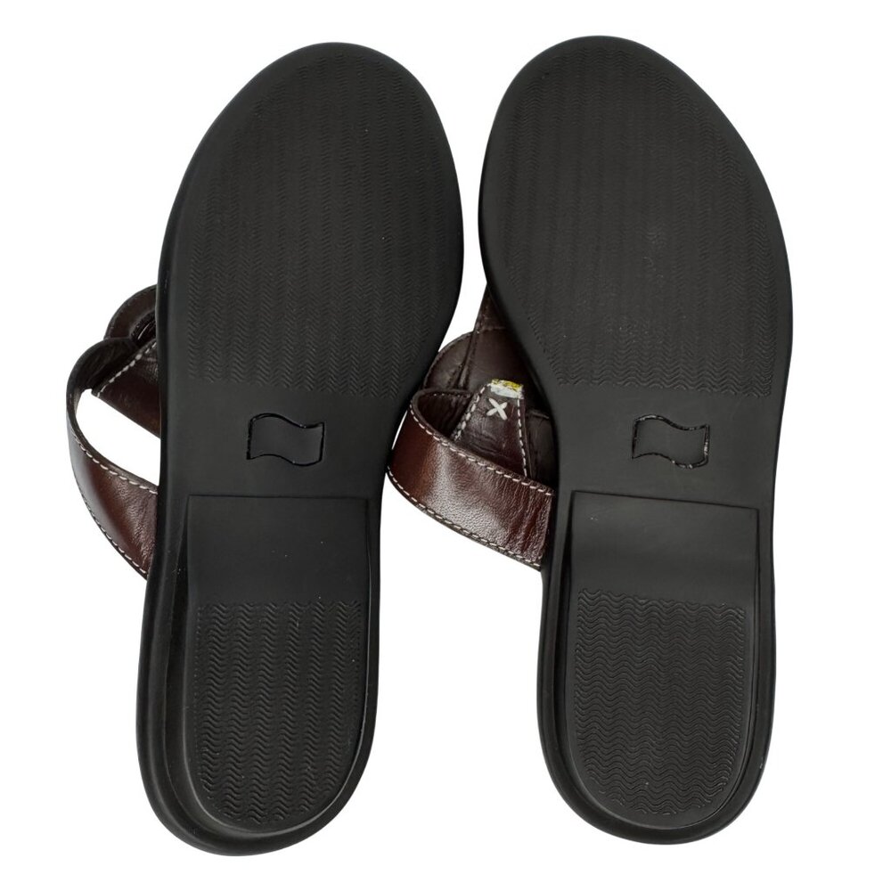 Laura Ashley Dark Brown Leather Thong Sandals with White Stitching Size 8.5‎ M - Picture 9 of 9